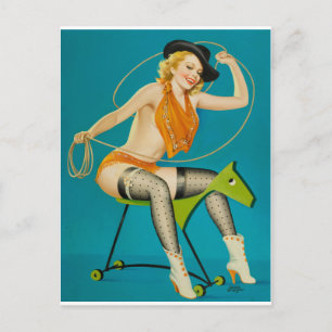 Cowgirl Roping the Horse Pin Up Vykort