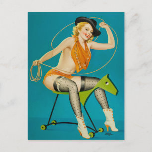 Cowgirl Roping the Horse Pin Up Vykort
