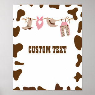 Cowgirl Rosa Baby Shower Anpassningsbar Sign Poster