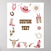 Cowgirl Rosa Baby Shower Anpassningsbar Sign