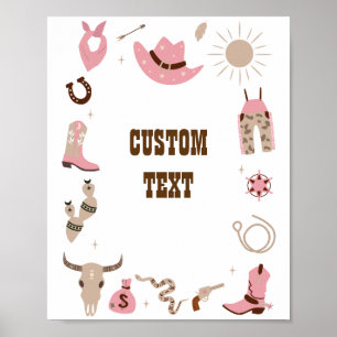 Cowgirl Rosa Baby Shower Anpassningsbar Sign Poster