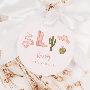 Cowgirl Rosa Baby Shower Gåvor Etiketter