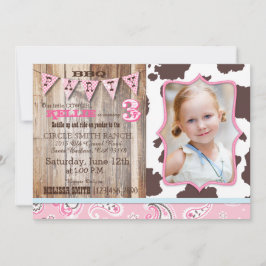 Cowgirl Rosa Bandanna Western Theme Birthday Inbjudningar