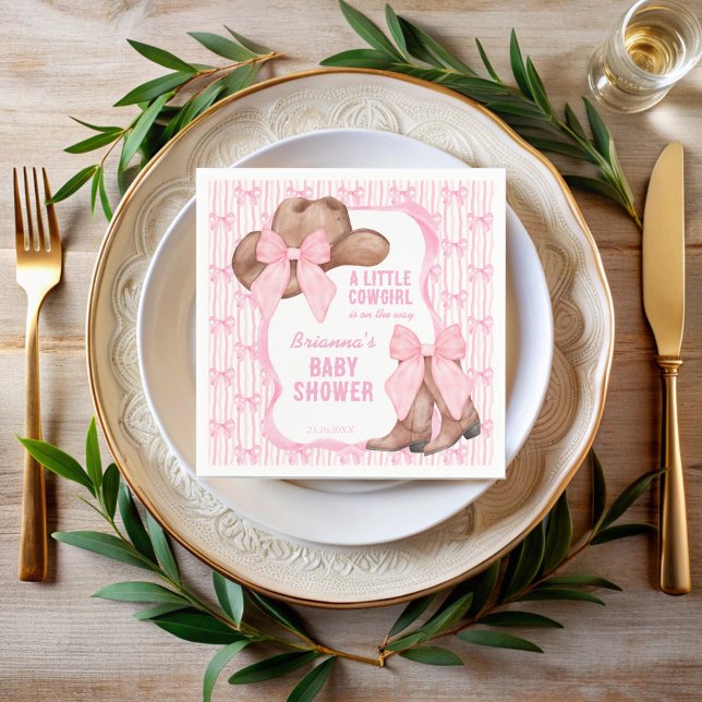 Cowgirl rosa bow ribbon Flickor babydusch Pappersservett (Cowgirl pink bow ribbon coquette cowgirls girls baby monogrammed shower napkins personalized decor)