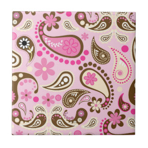 Cowgirl Rosa Brun Paisley Blommor Country Texas Kakelplatta