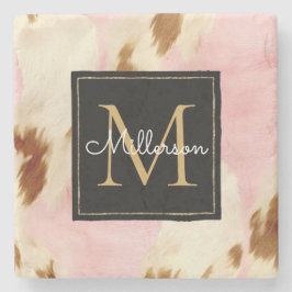 Cowgirl Rosa Cream Brown Cowhide Guld Monogram Stenunderlägg