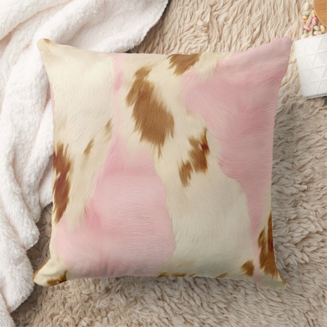 Cowgirl Rosa Cream Brown Cowhide Kudde (Filt)