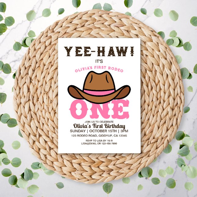 Cowgirl Rosa First Rodeo First Birthday Inbjudningar (Skapare uppladdad)