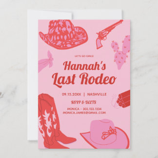Cowgirl Rosa Last Rodeo Bachelorette Inbjudningar