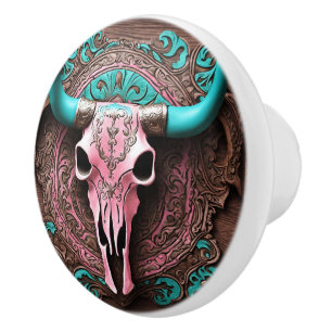Cowgirl Rosa Tur ise Westernare Land Bull SKull Knopp