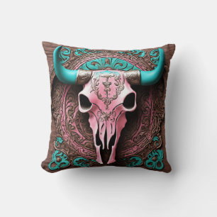 Cowgirl Rosa Tur ise Westernare Land Bull SKull Kudde