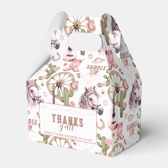 Cowgirl Rosa Western Baby Shower Favbox Presentaskar (Baksidan Sidan)
