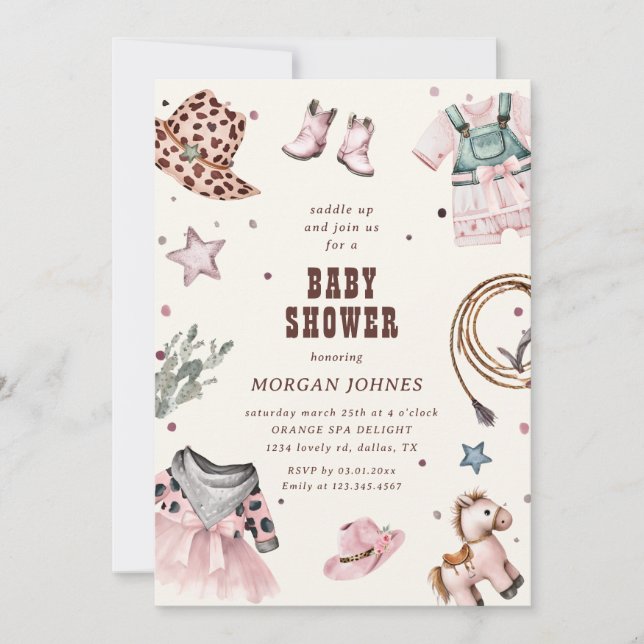 Cowgirl Rosa Western Rodeo Baby Shower-inbjudan Inbjudningar (Framsida)