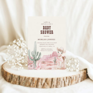 Cowgirl Rosa Western Rodeo Baby Shower-inbjudan Inbjudningar