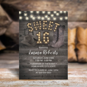 Cowgirl Rustic Barn Wood Western Sweet 16 Inbjudningar