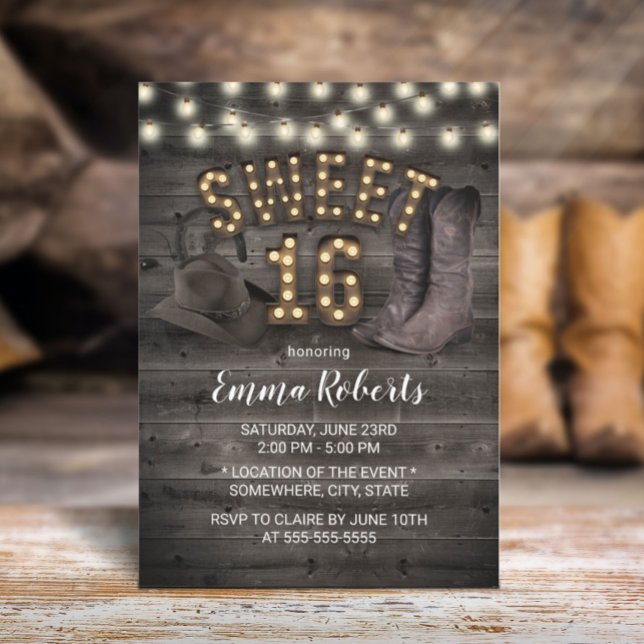 Cowgirl Rustic Barn Wood Western Sweet 16 Inbjudningar (Skapare uppladdad)