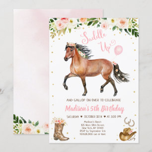 Cowgirl Saddle Up Horse Pony Birthday Inbjudningar