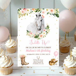 Cowgirl Saddle Up Horse Pony Birthday Inbjudningar