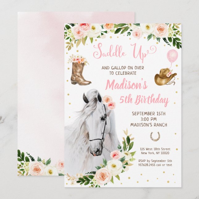 Cowgirl Saddle Up Horse Pony Birthday Inbjudningar (Fram/baksida)