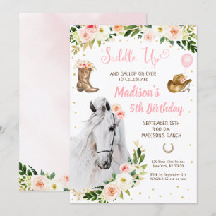 Cowgirl Saddle Up Horse Pony Birthday Inbjudningar