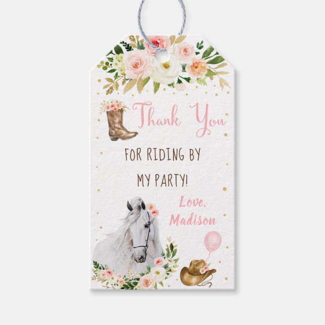 Cowgirl Saddle Up Horse Pony Birthday Presentetikett (Framsidan)