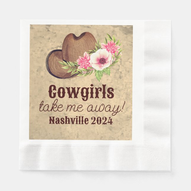 Cowgirl Sängkammarbrud Rustik Rosa Blommig Pappersservett (Framsidan)
