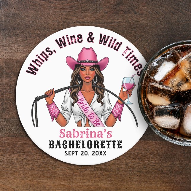Cowgirl Senterfest Dundrar Vin & Vilda Tider Underlägg Papper Rund (Cowgirl Bachelorette Party Whips Wine & Wild Times Round Paper Coaster
)