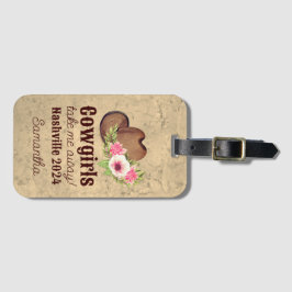 Cowgirl Senterparty  Personligad Rosa Blommor Bagagebricka