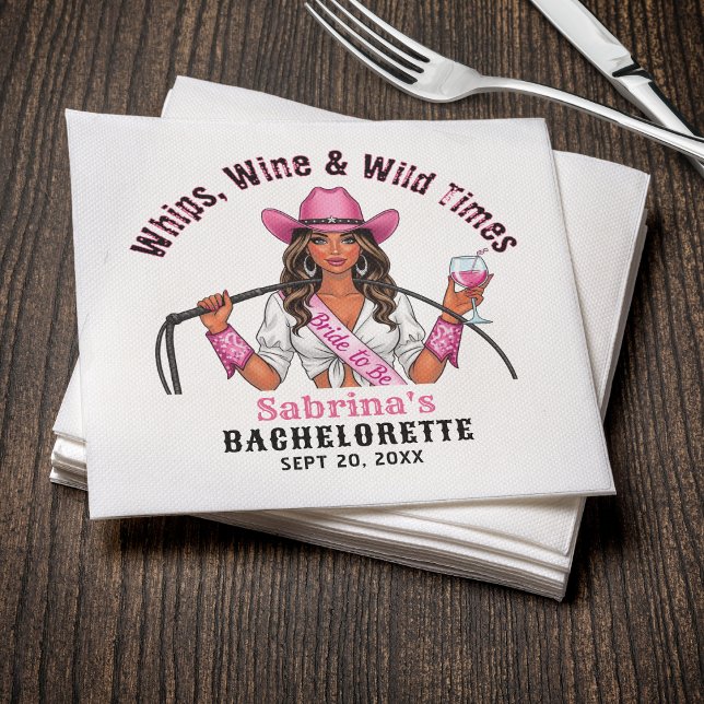 Cowgirl Senterparty Piskar Vin & Vilda Tider Pappersservett (Cowgirl Bachelorette Party Whips Wine & Wild Times Napkins
)