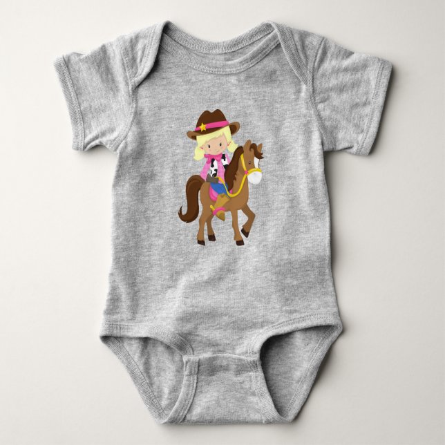 Cowgirl, Sheriff, Häst, Västerlandet, Blont Hår T Shirt (Framsida)