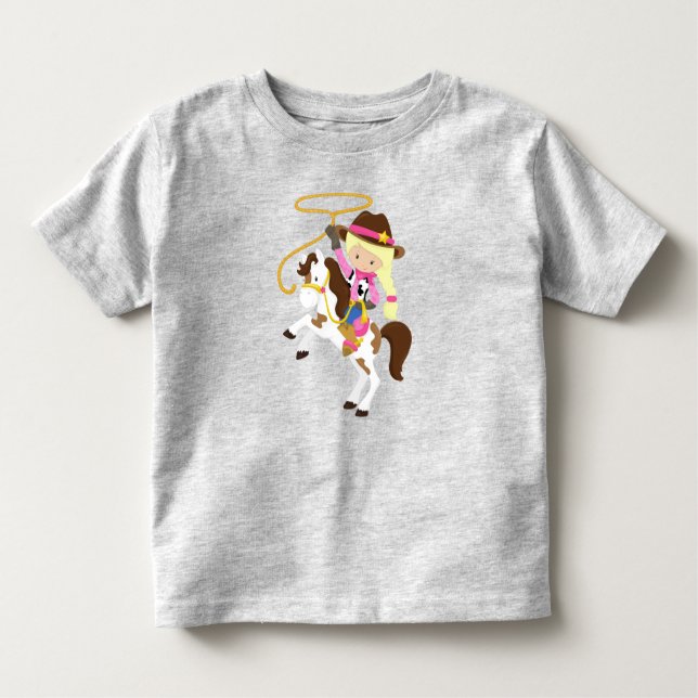 Cowgirl, sheriff, Horse, Lasso, Blonde Hair T Shirt (Framsida)