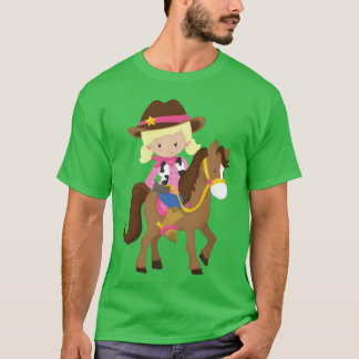 Cowgirl sheriff Horse Western Blonde Hair retro T Shirt