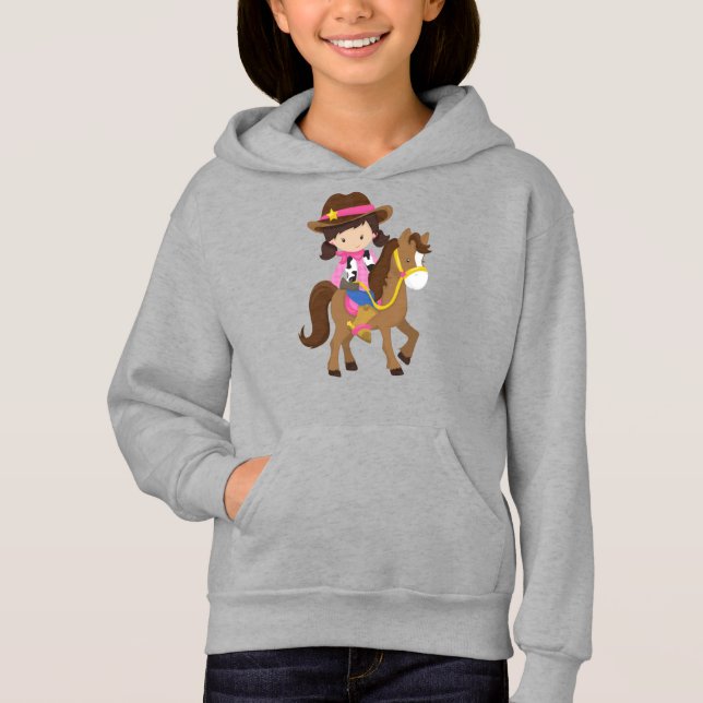 Cowgirl, sheriff, Horse, Western, Brown Hair T Shirt (Framsida)