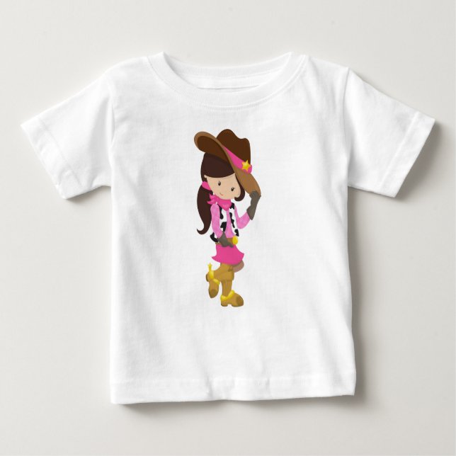 Cowgirl, Sheriff, Western, Country, Brunt Hår T Shirt (Framsida)