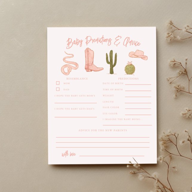 Cowgirl Shower Baby Predications & Advice Card (Skapare uppladdad)