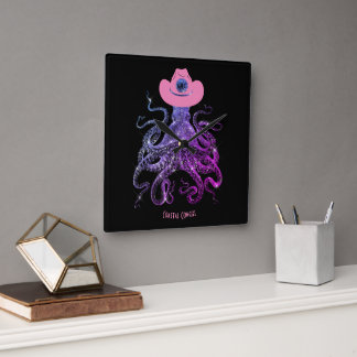 Cowgirl Silver Rosa Monogram Wall Clock Fyrkantig Klocka