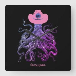 Cowgirl Silver Rosa Monogram Wall Clock Fyrkantig Klocka