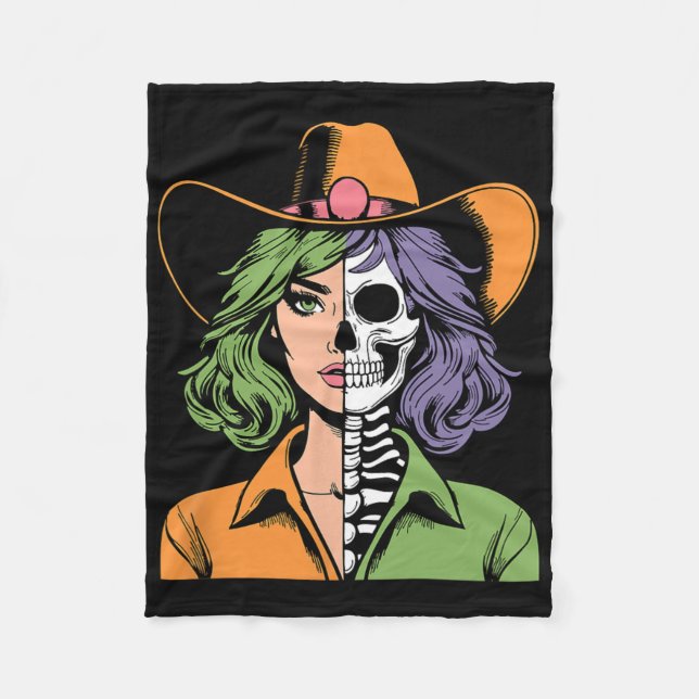 Cowgirl Skeleton Halloween Fleecefilt (Framsidan)