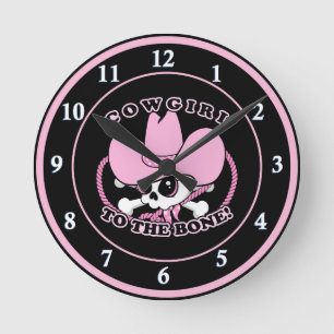 Cowgirl Skull Rund Klocka