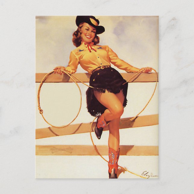 Cowgirl Smiling Pin Up Vykort (Framsida)