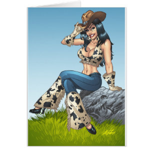 Cowgirl som tippar henne illustration för hälsningskort