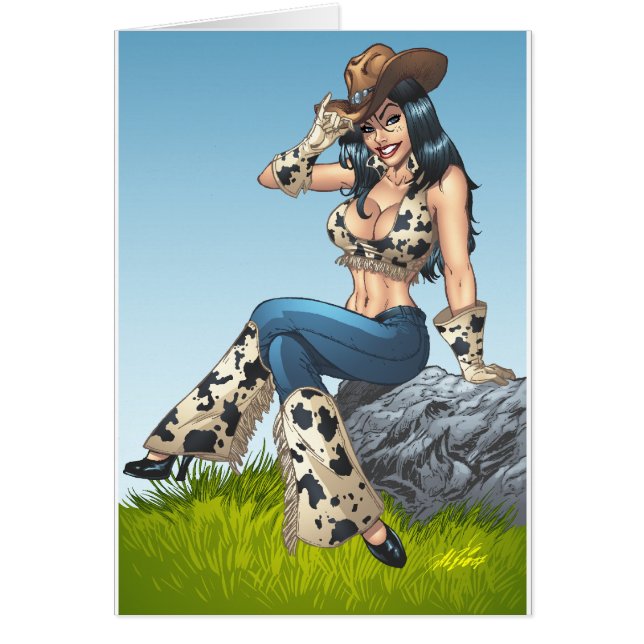 Cowgirl som tippar henne illustration för hälsningskort (Framsidan)