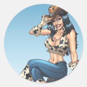 Cowgirl som tippar henne illustration för runt klistermärke