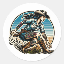Cowgirl Sticker Runt Klistermärke