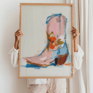 Cowgirl Stövlar Målning Pastell Western Poster