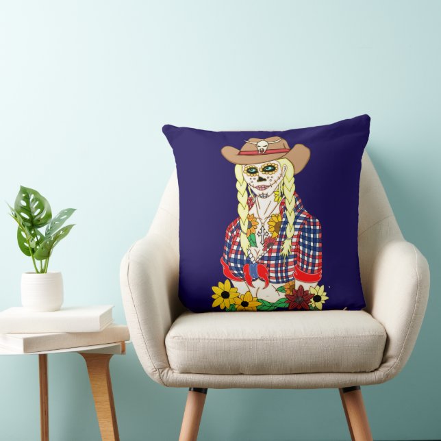 Cowgirl Sugar Skull Kudde (Stol)