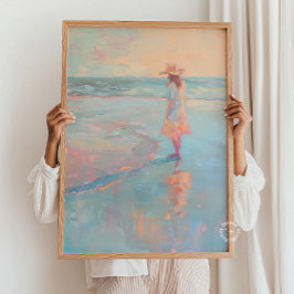 Cowgirl Sunset Beach Painting Print Poster