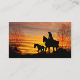 Cowgirl Sunset Horseback Ride Affärskort Visitkort