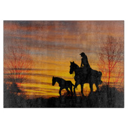 Cowgirl Sunset Horseback Ride Cutter Board