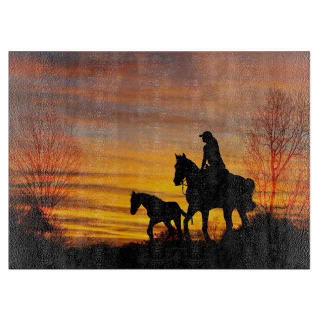 Cowgirl Sunset Horseback Ride Cutter Board (Framsidan)